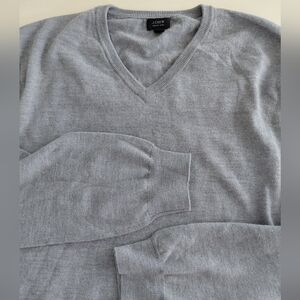 Mens J Crew Gray Merino Wool Sweater V-Neck Sz XLT